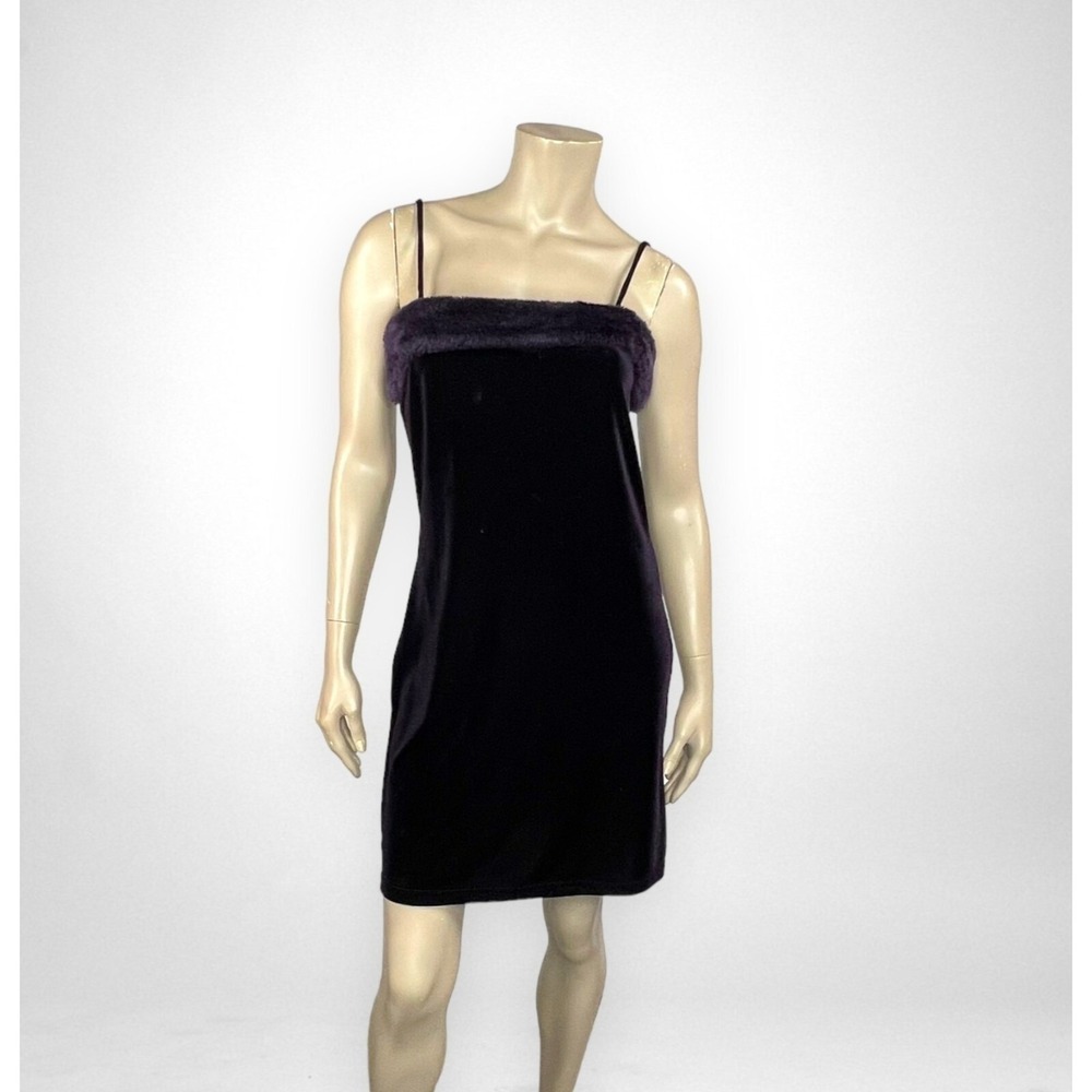 Vintage 90s Velour Cocktail Purple Dress Large‎